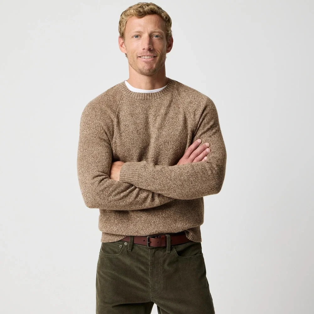 J.Crew‎ Crewneck Sweater Brown 100% Wool Ribbed Knit Pullover Men's Medium